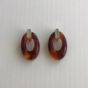 Vintage 1 5/8” Tortoiseshell Root Beer Clip On Door Knocker Earrings